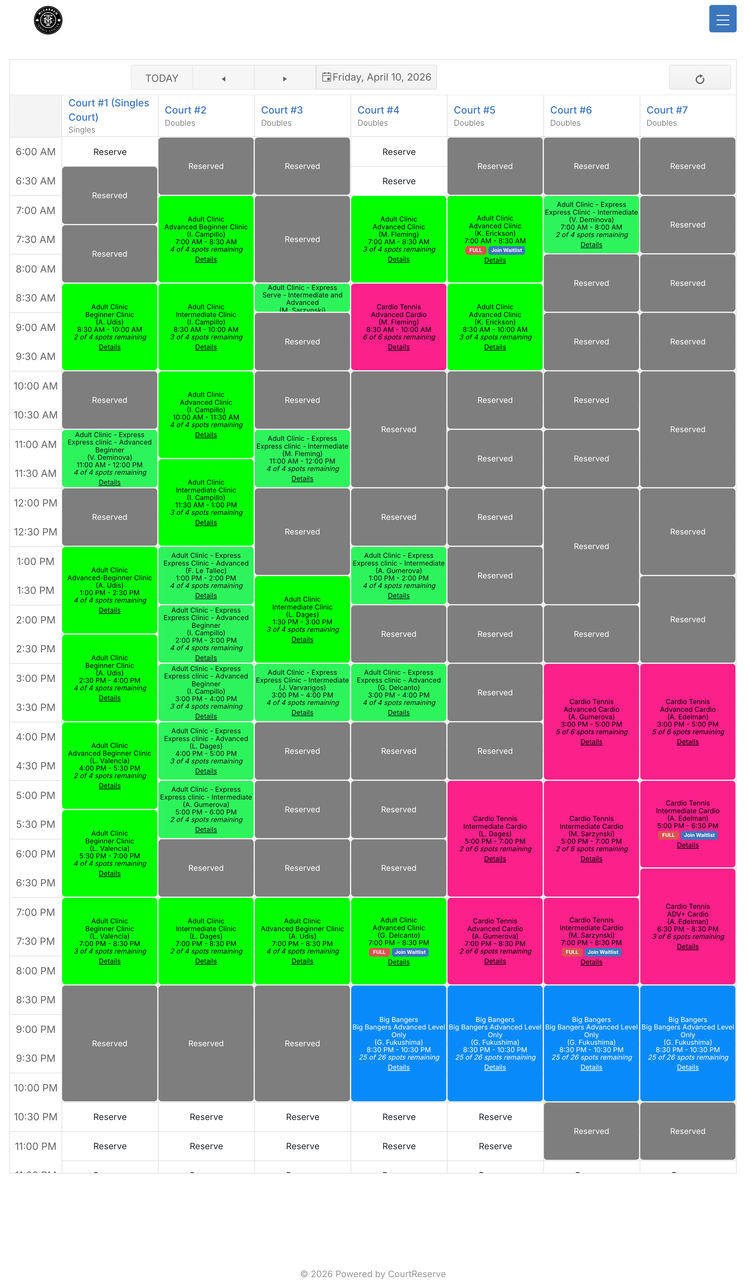 McCarren court schedule for Friday April 10, 2026.